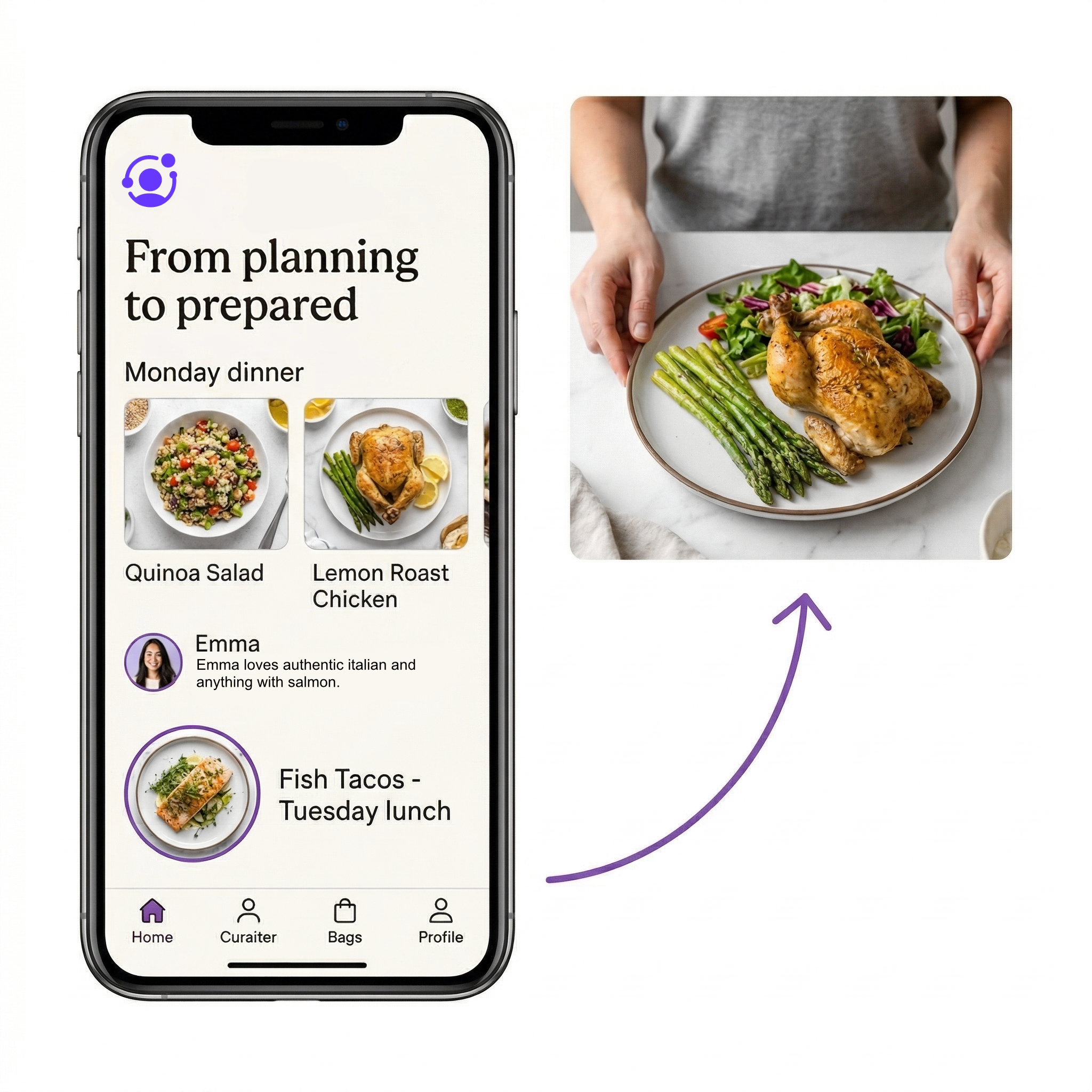 Kivu meal planning screen showing weekly dinner plans